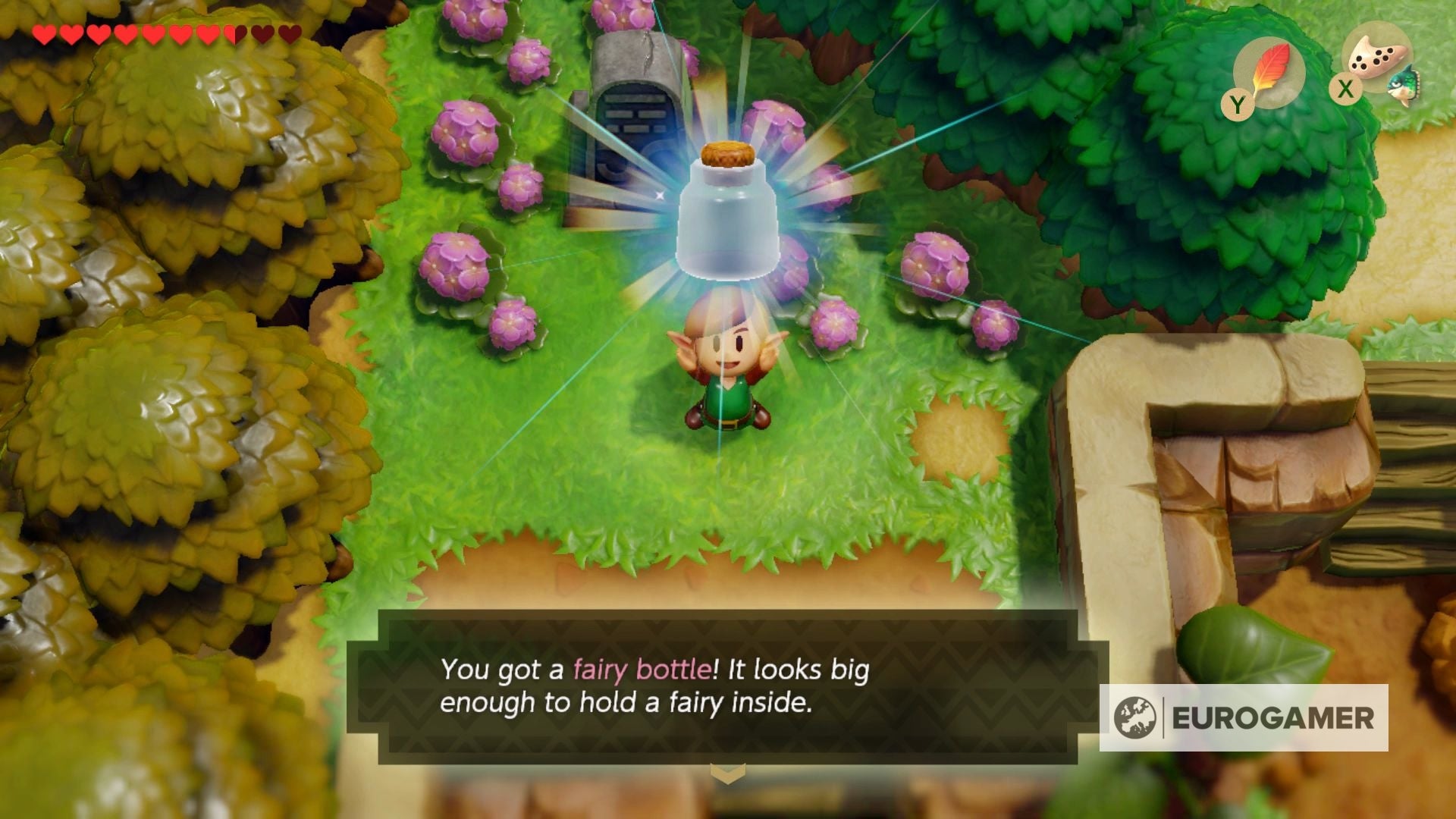 Zelda Link's Awakening Pink Ghost house and grave with flowers